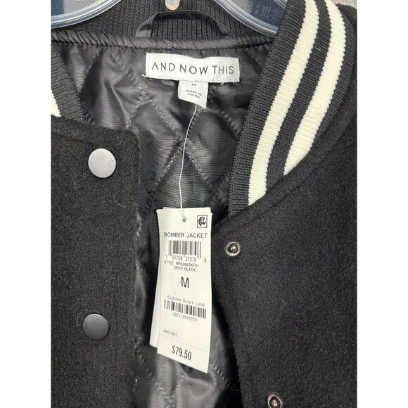 And Now This Women's Bomber Jacket M Black Polyester Quilted Varsity Style NWT's - Picture 6 of 8